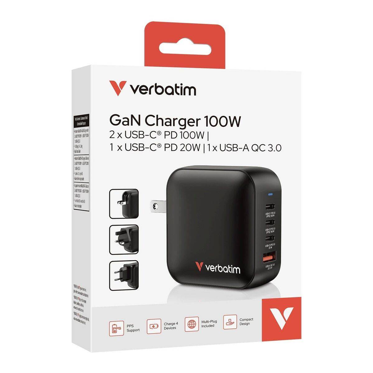 Cargador de Pared Verbatim 32231 Negro 100 W