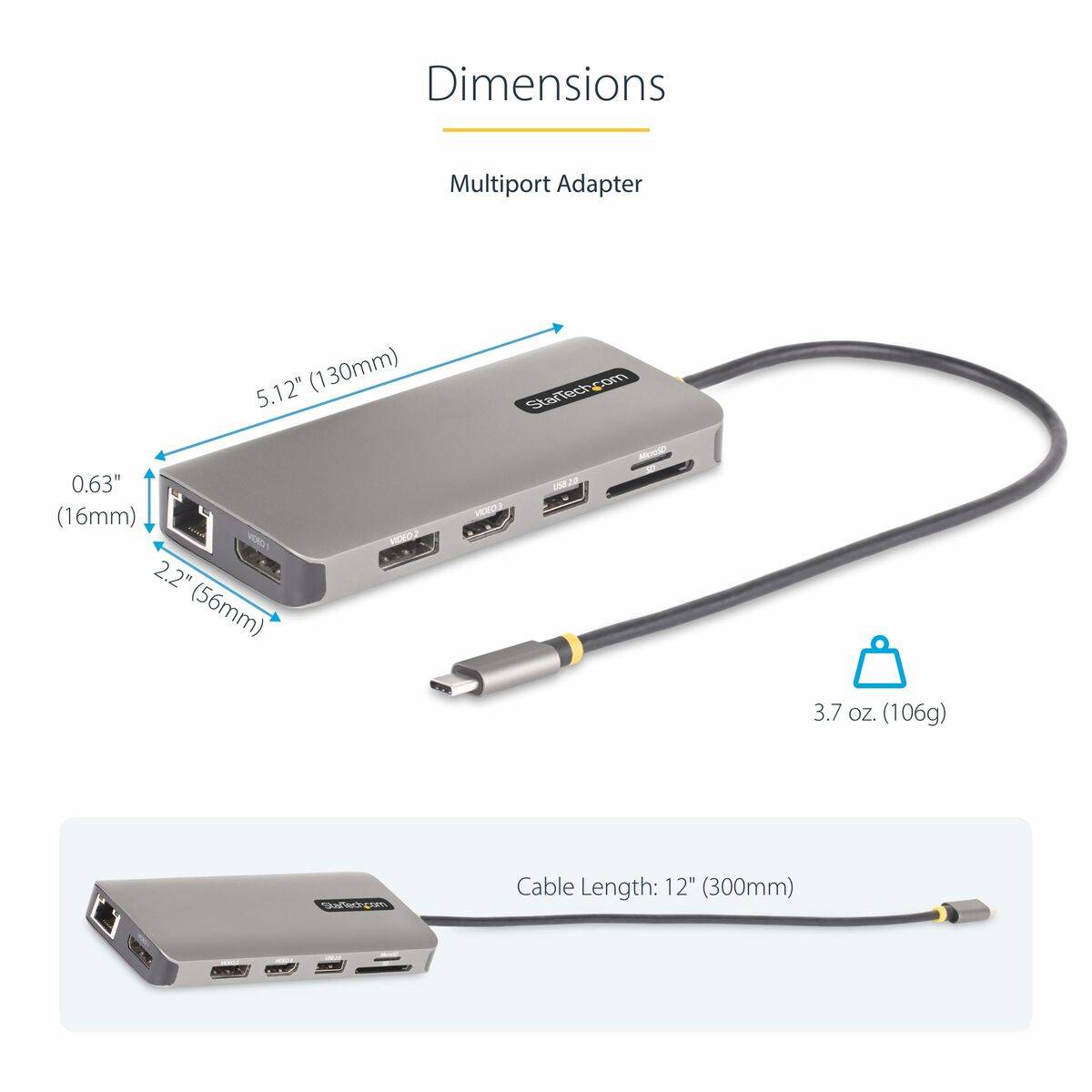 Hub USB Startech 154B-USBC-MULTIPORT Gris 100 W
