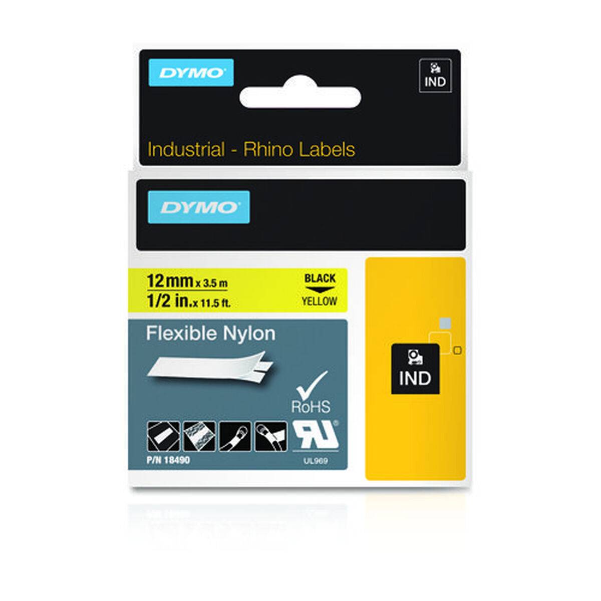 Cinta Laminada Dymo Nylon Flexible IND Multicolor Negro/Amarillo
