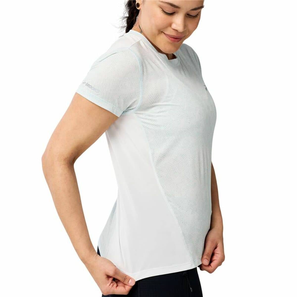 Camiseta de Manga Corta Hombre Brooks Sprint Free Sleeve Blanco Azul claro