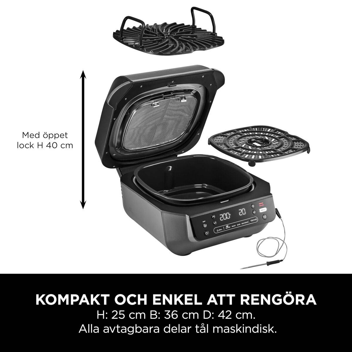 Barbacoa Portátil NINJA AG351EU 5EN1 Metal Acero Inoxidable