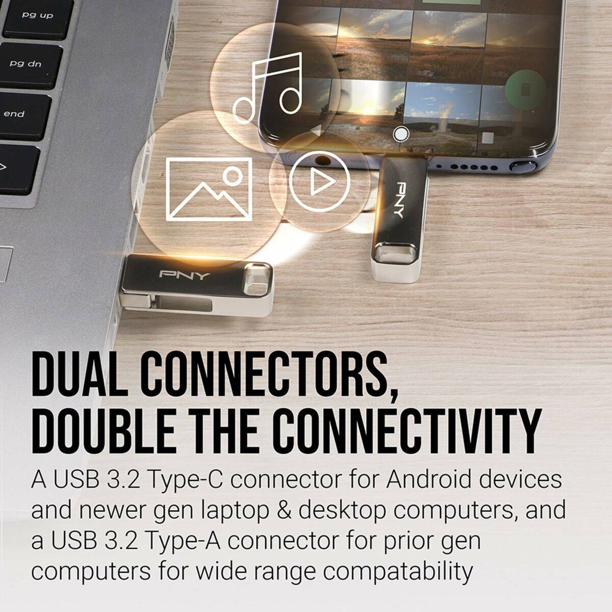 Memoria USB PNY PFDI64GDULINKTYCG Plateado Acero 64 GB