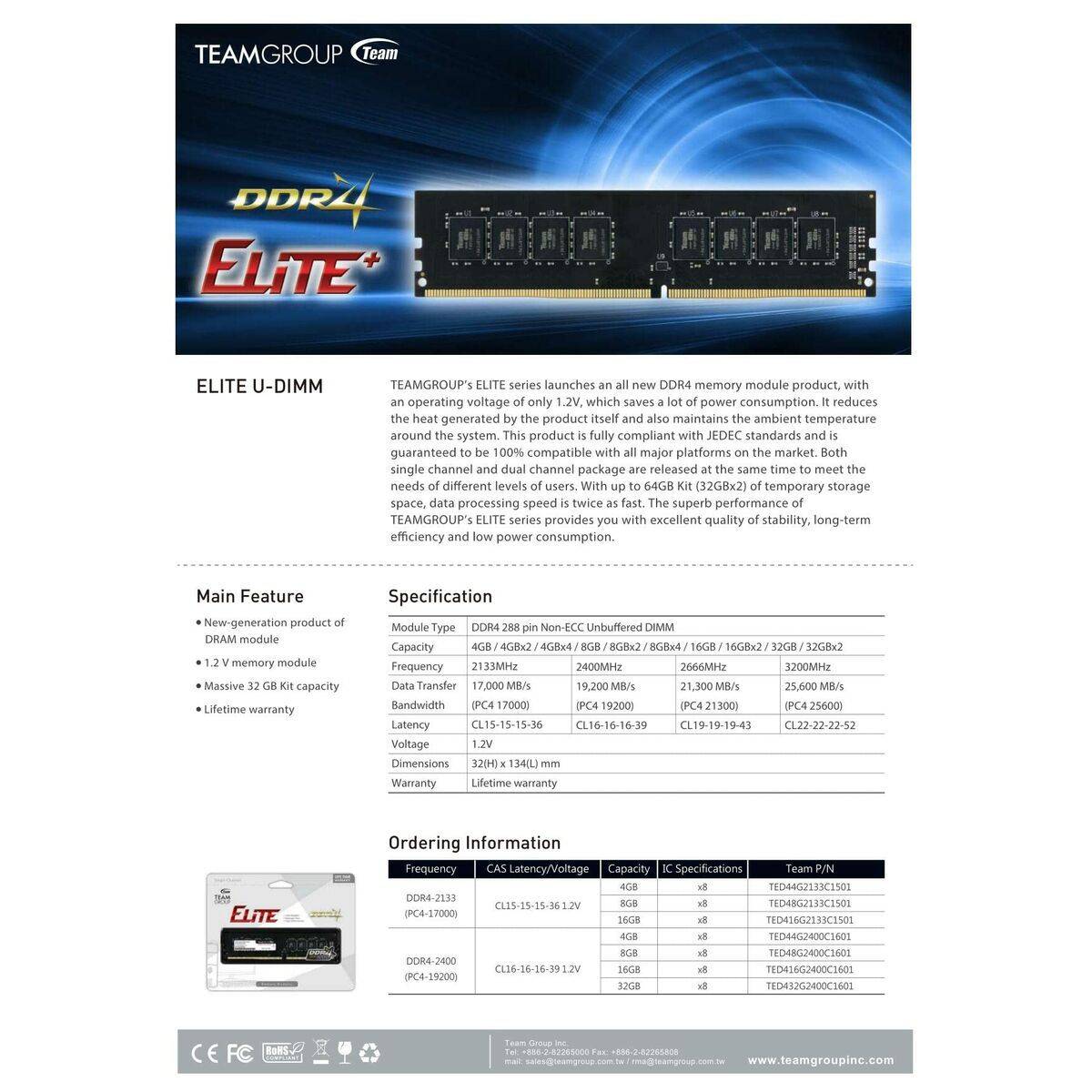 Memoria RAM Team Group TED416G3200C2201 16 GB DDR4 3200 MHz CL22