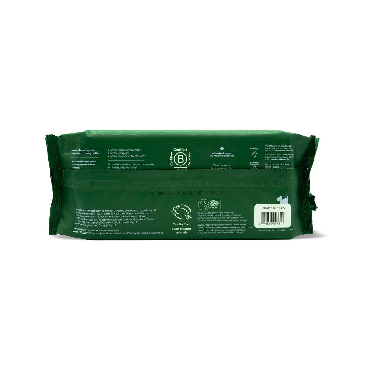 Toallitas Húmedas para Mascotas Earth Rated Lavanda (60 Piezas)
