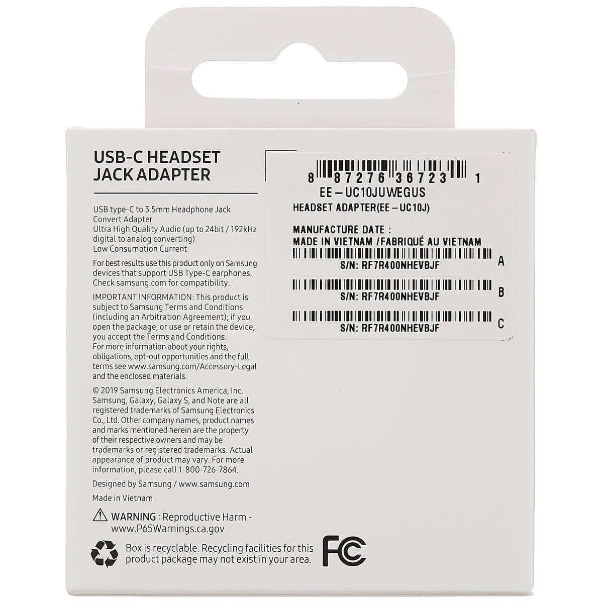 Adaptador USB-C a Jack 3.5 mm Samsung EE-UC10JUWE