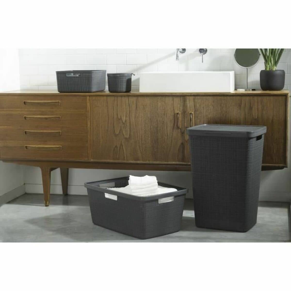 Cesta Multiusos Curver Gris oscuro Yute Plástico