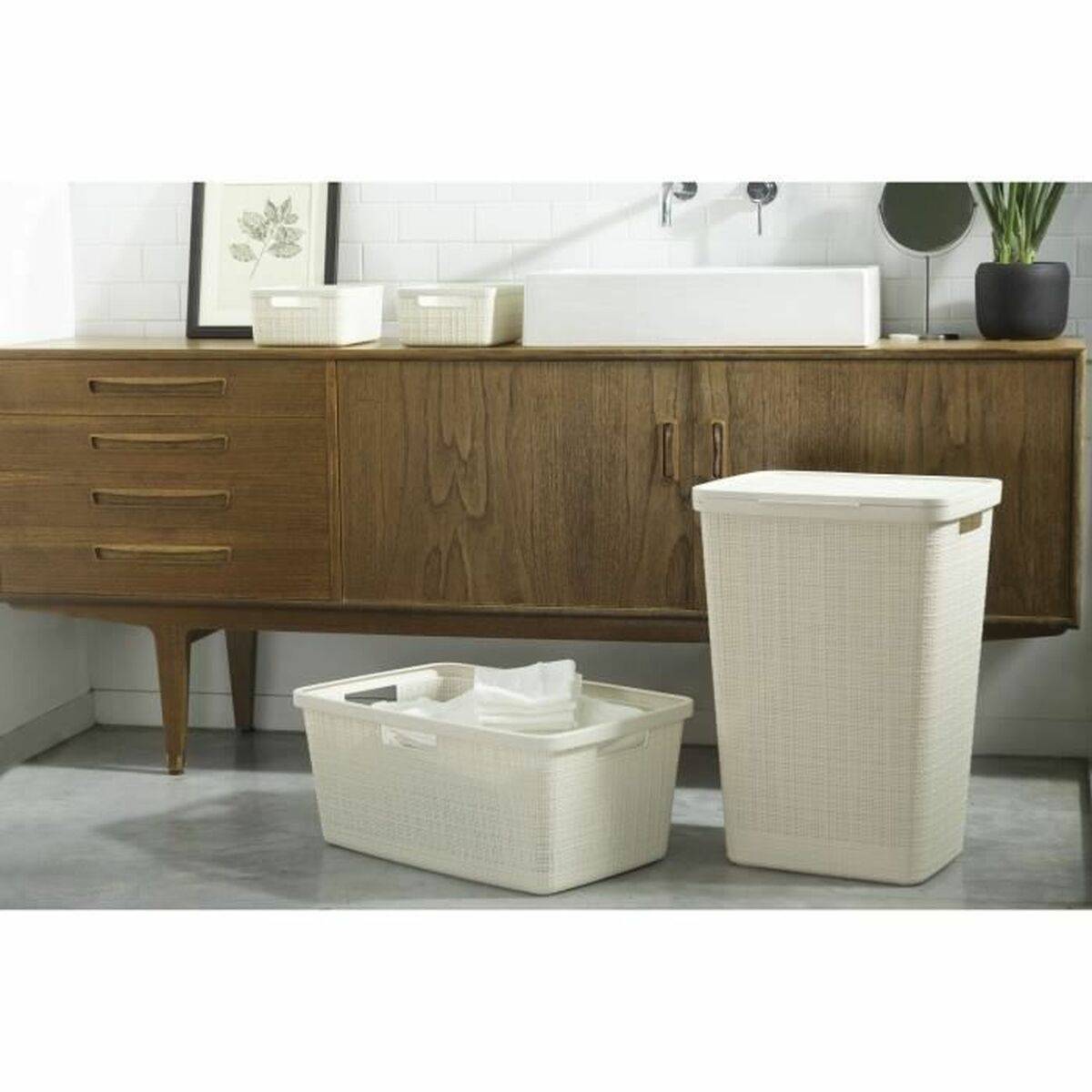 Cesto para la Ropa Curver Yute Blanco Plástico 45 L