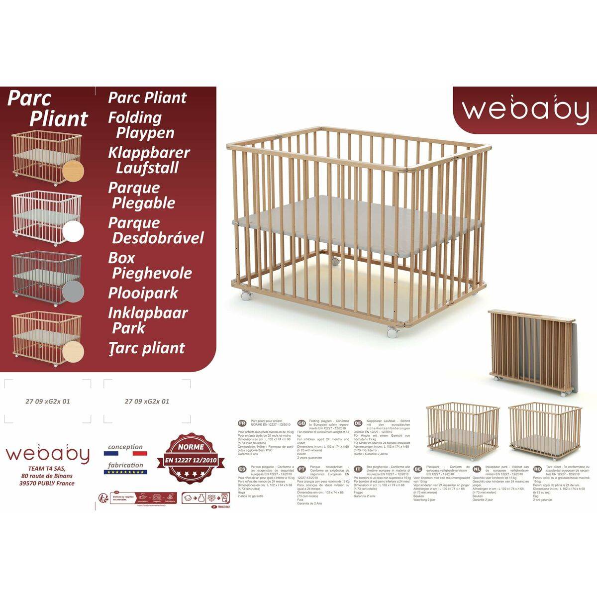 Parque de juegos WEBABY Beige 70 x 100 cm