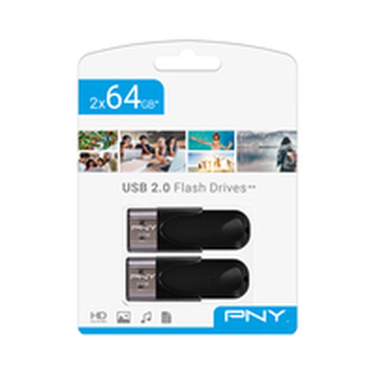 Memoria USB PNY FD64GATT4X2-EF Negro 64 GB (2 Unidades)