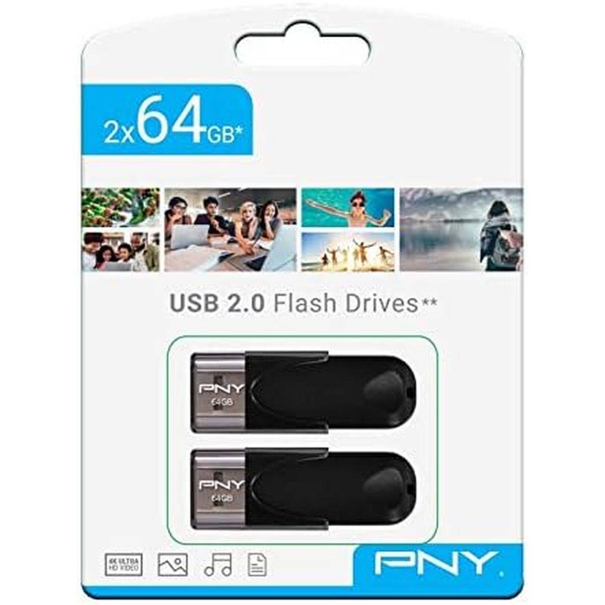 Memoria USB PNY FD64GATT4X2-EF Negro 64 GB (2 Unidades)