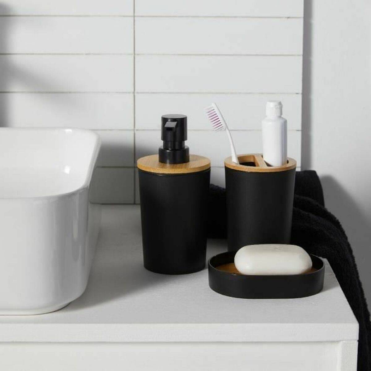 Set de Baño TODAY HOY Negro Plástico Moderno (6 Unidades)