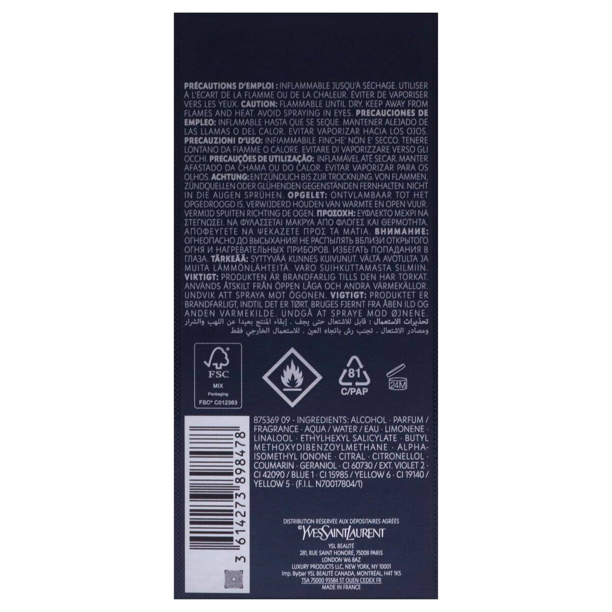 Perfume Hombre YSL Y Pour Homme Eau de Parfum Intense EDP 100 ml