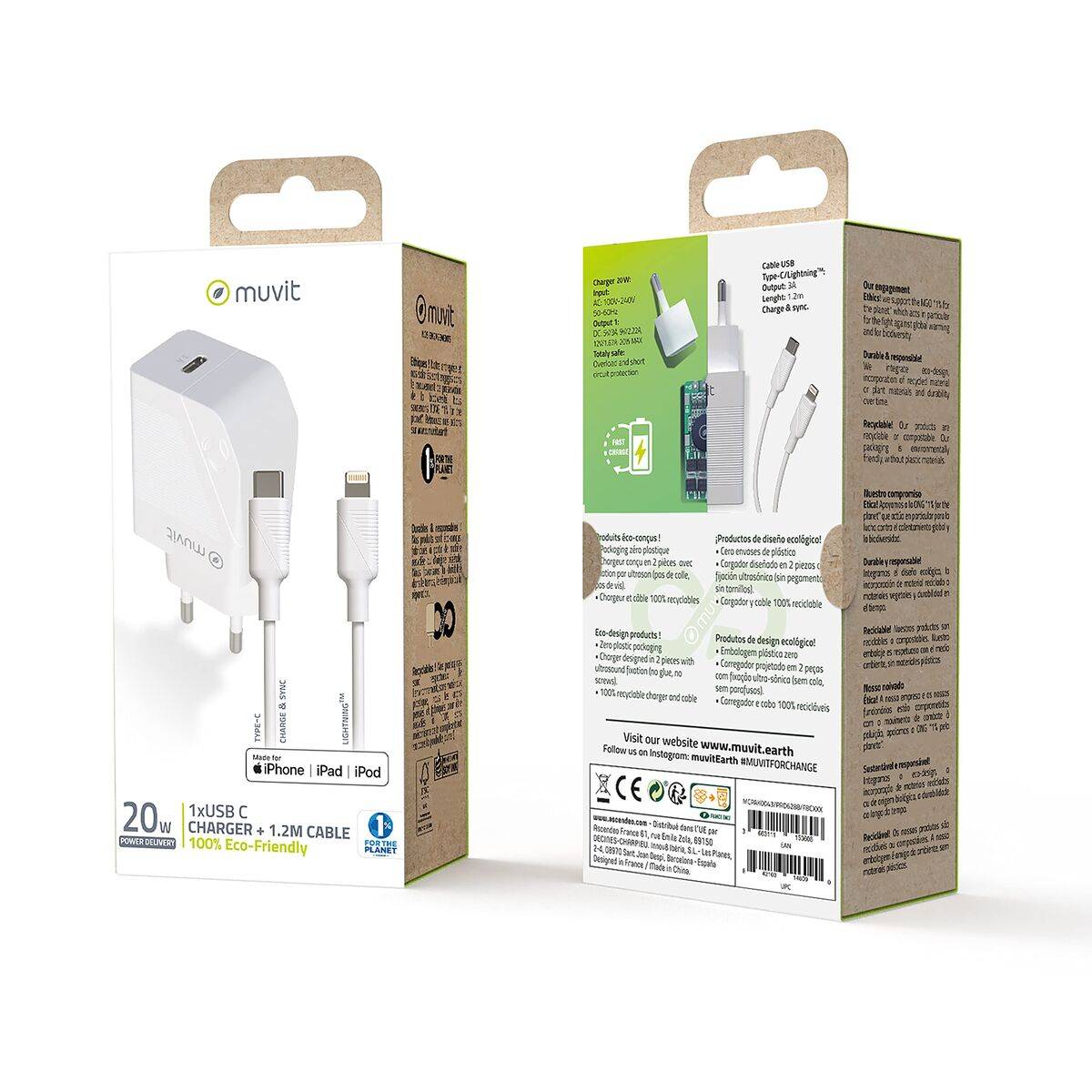 Cargador de Pared Muvit Blanco 20 W