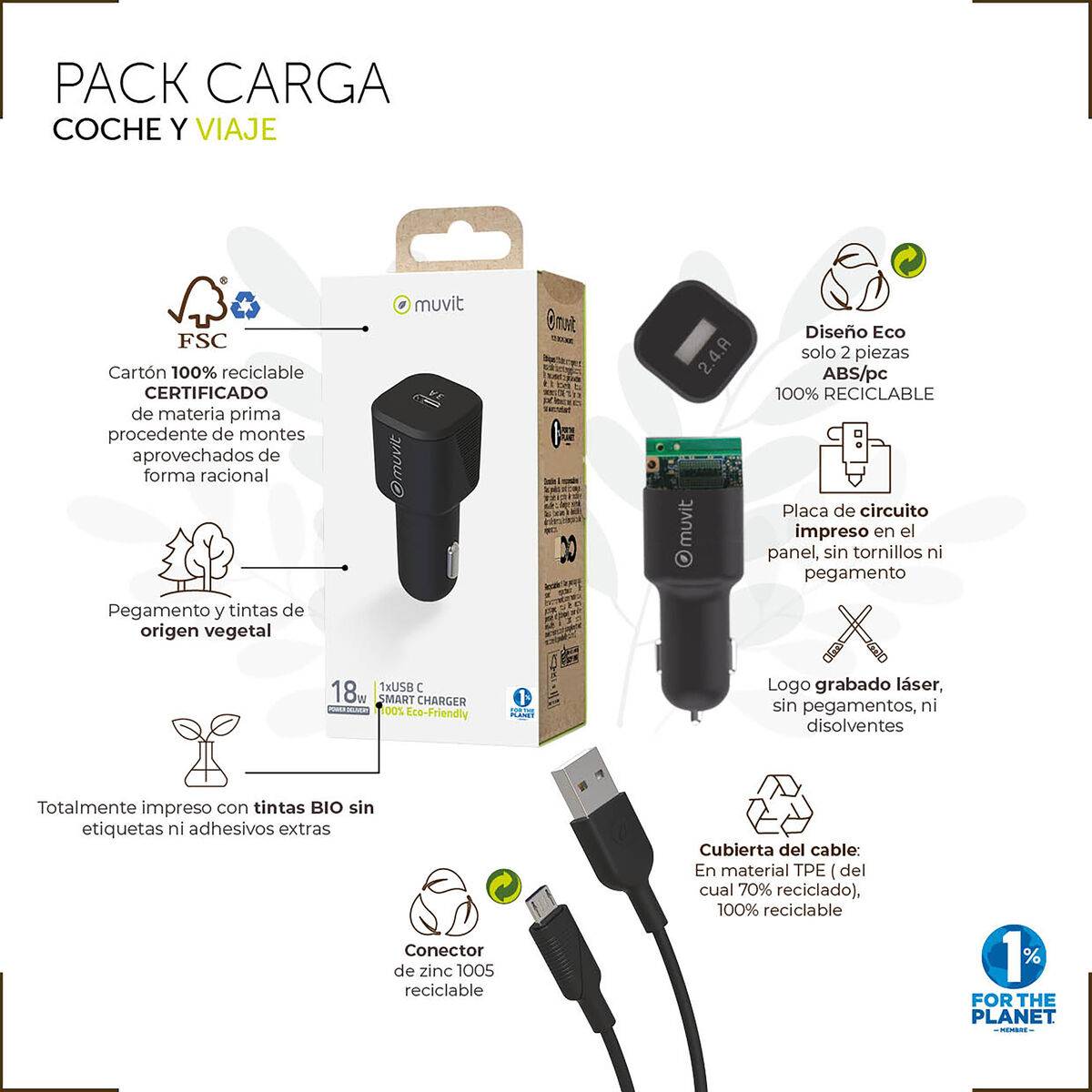 Cargador de Coche Muvit for Change 1 m Negro