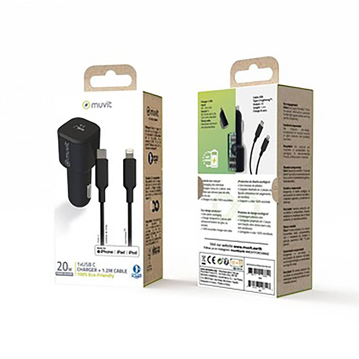 Cargador de Coche Muvit for Change 1 m Negro