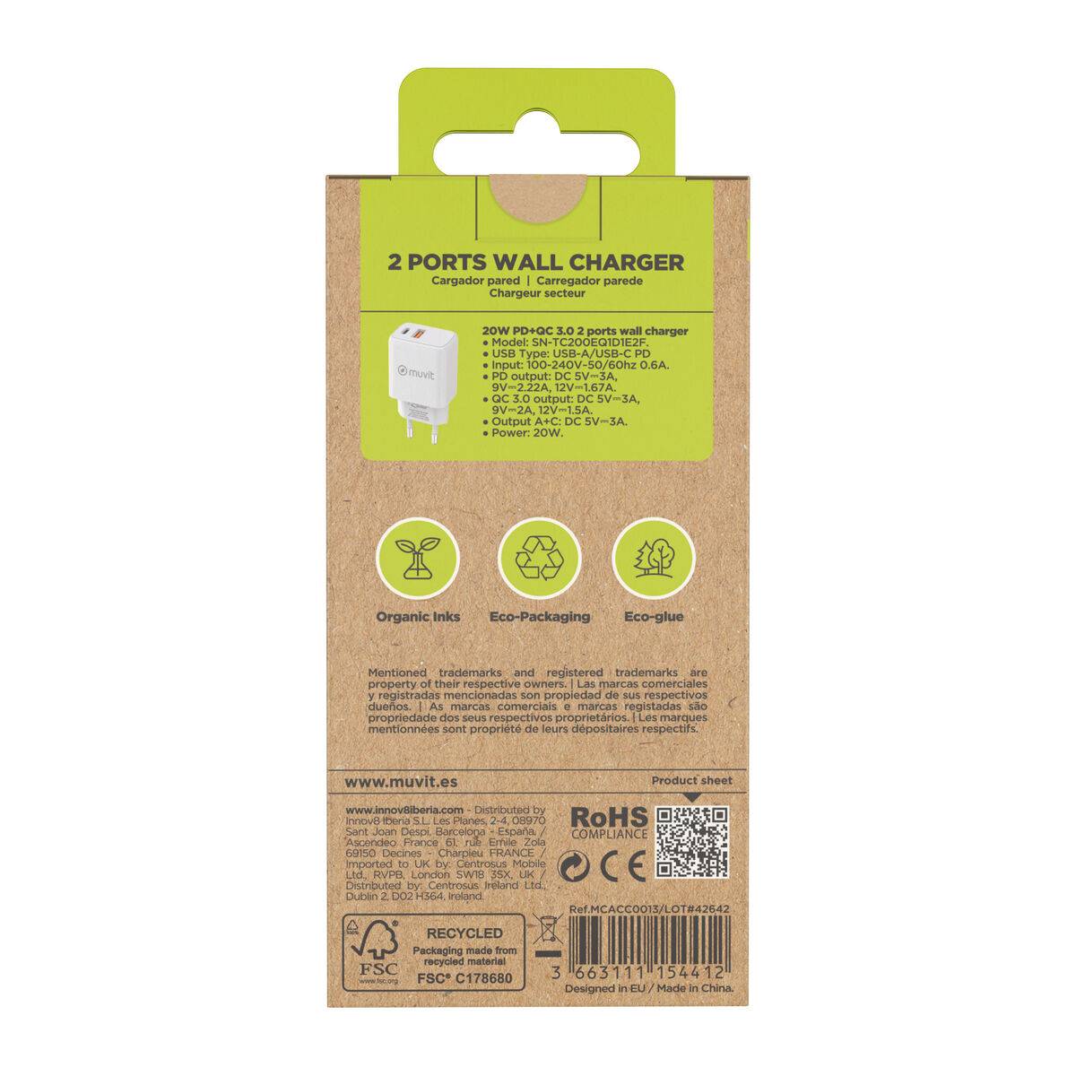 Cargador de Pared Muvit for Change Blanco 18 W 20 W