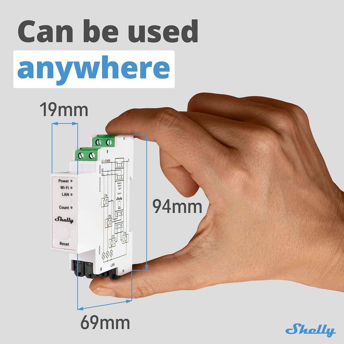 Shelly Módulo Wi-Fi BT Medidor Consumo DIN Pro 3EM 120A