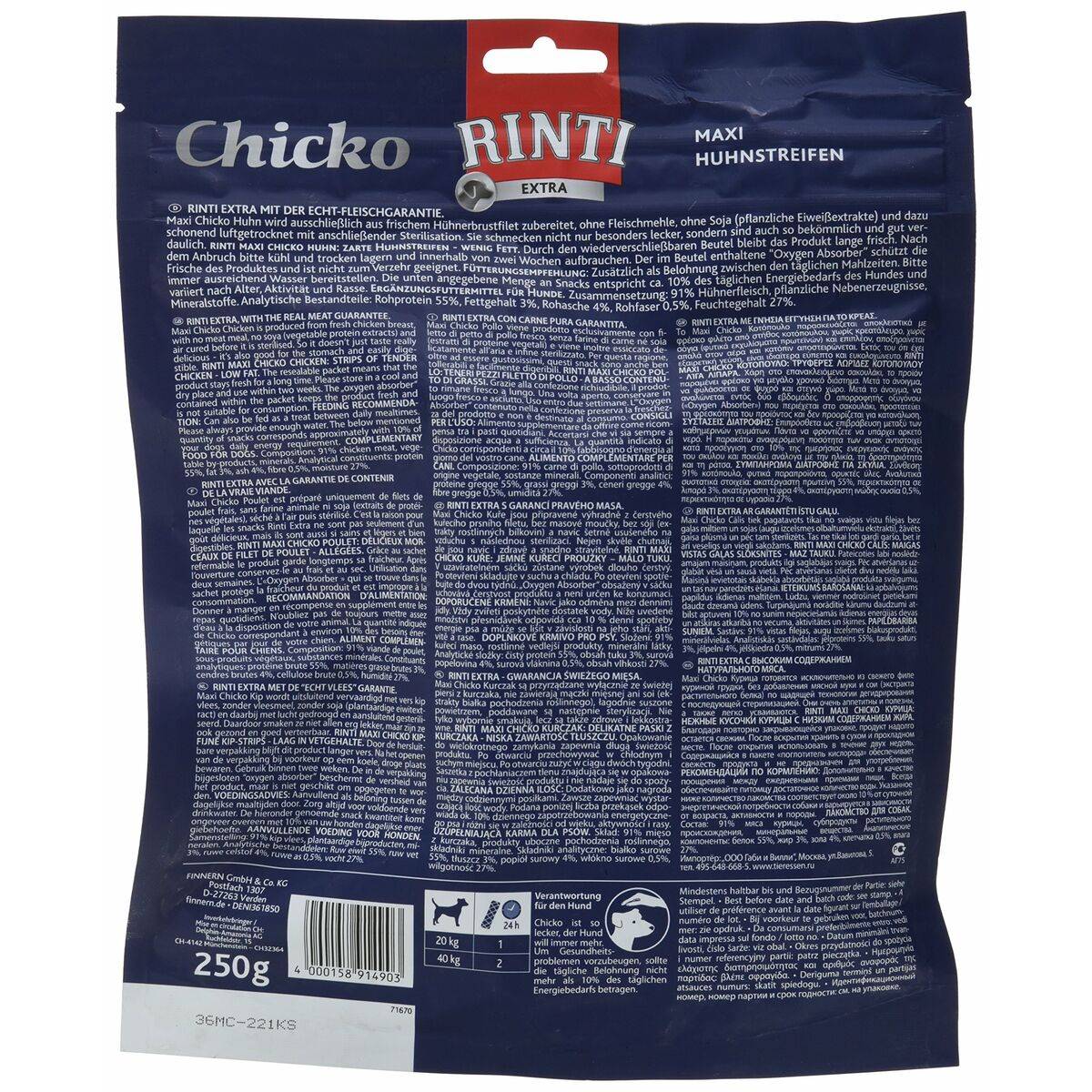 Snack para Perros Rinti Pollo 250 g 3 Piezas