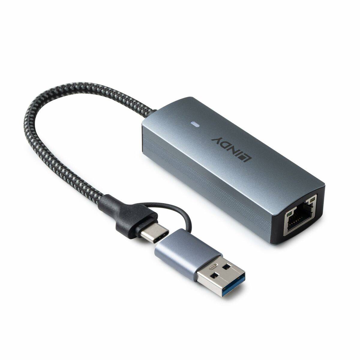 Cable USB LINDY USB 3.2 TO 5G ETHERNET CONVERTER Gris 15 cm