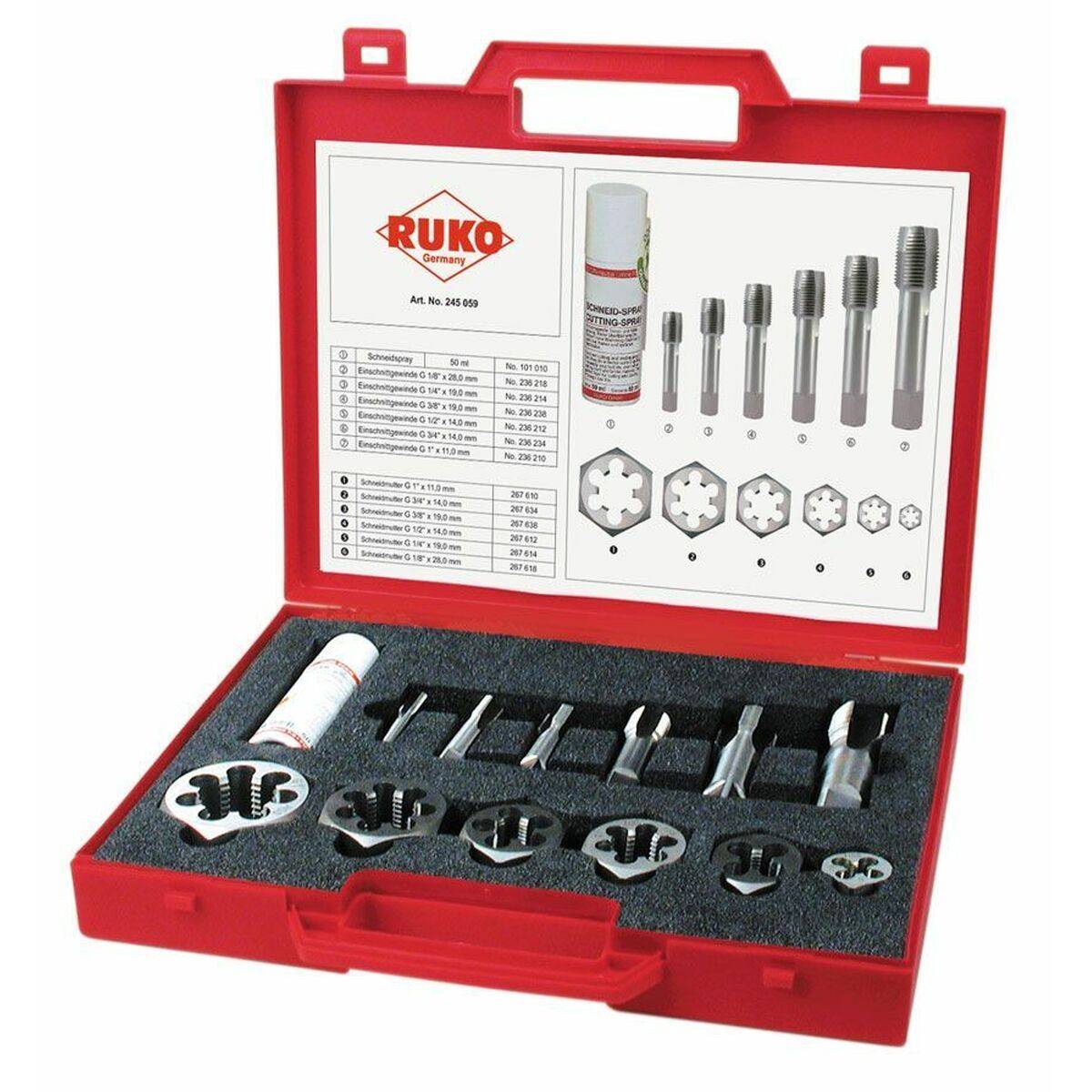 Juego de Machos y Terrajas para Roscar RUKO Acero de alta velocidad (HSS)