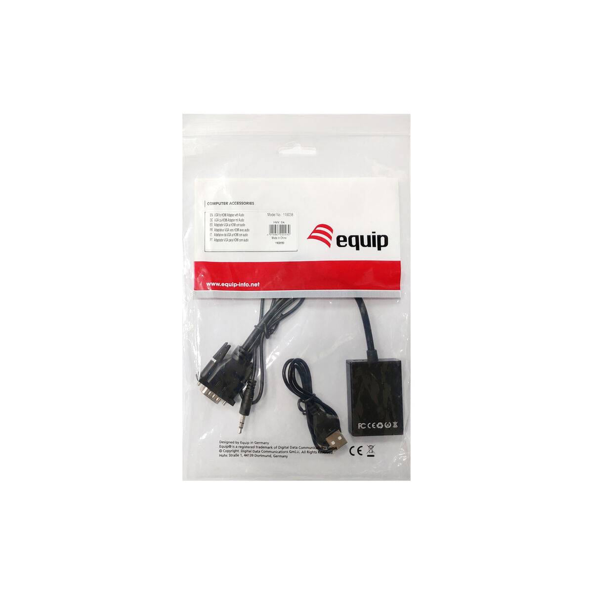 Adaptador VGA a HDMI con Audio Equip 119038 Negro 20 cm