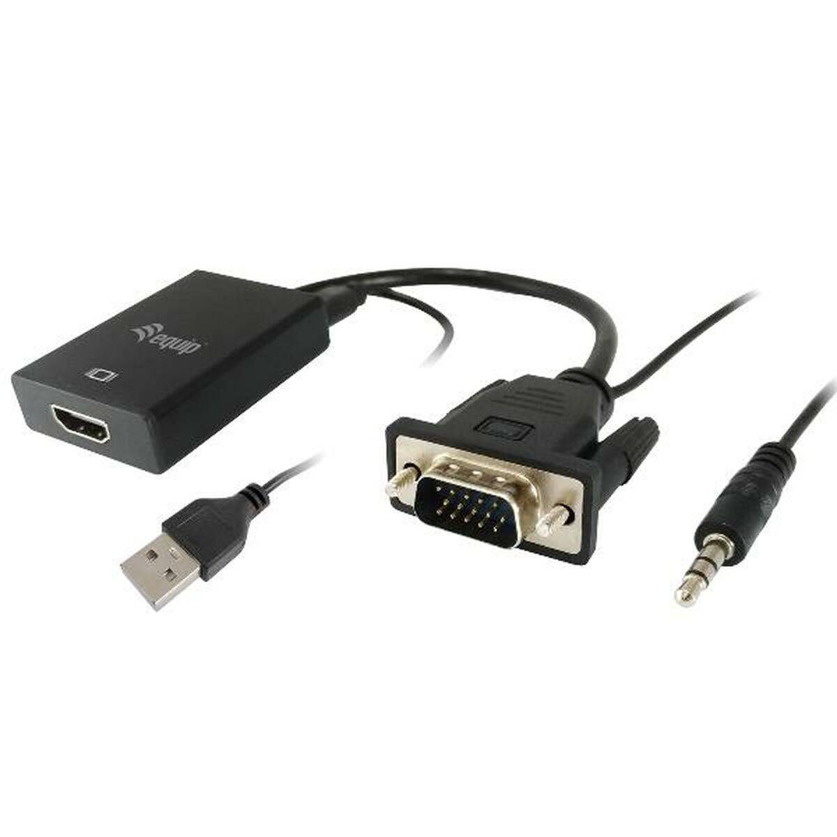Adaptador VGA a HDMI con Audio Equip 119038 Negro 20 cm