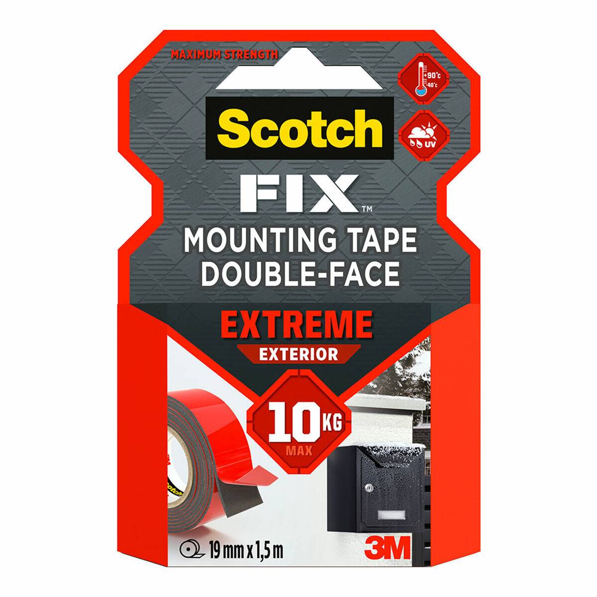 Cinta de Doble Cara Scotch 19 mm x 1,5 m Negro Rojo Gris