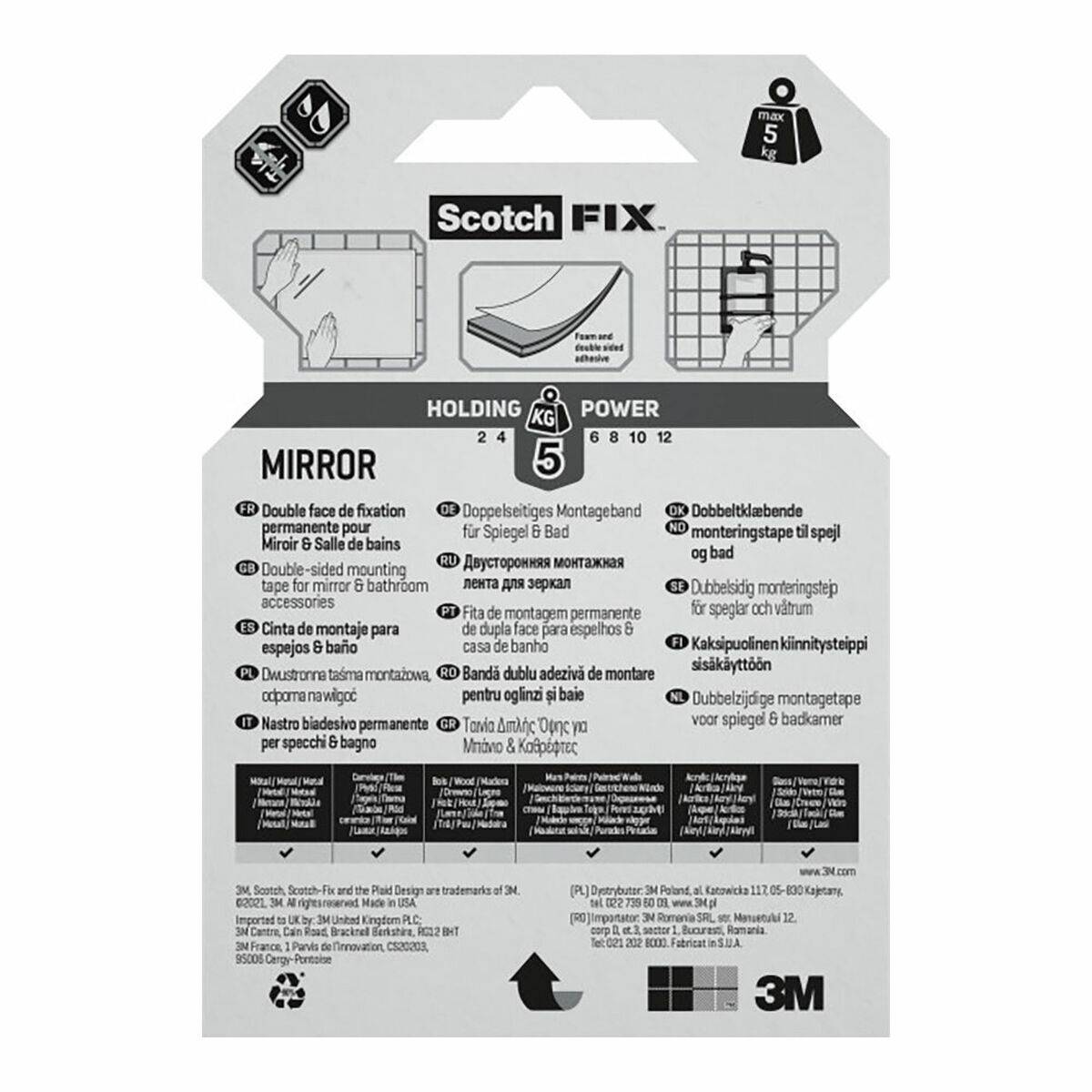Cinta de Doble Cara Scotch 5 kg 19 mm x 1,5 m Espejos