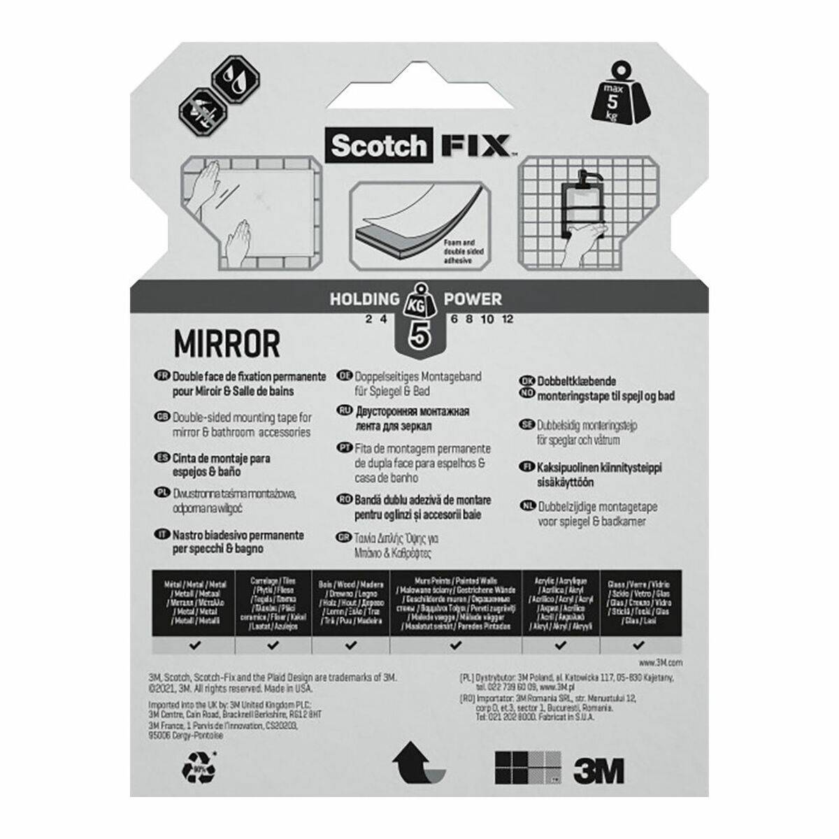 Cinta de Doble Cara Scotch 5 kg 19 mm x 5 m Transparente Espejos