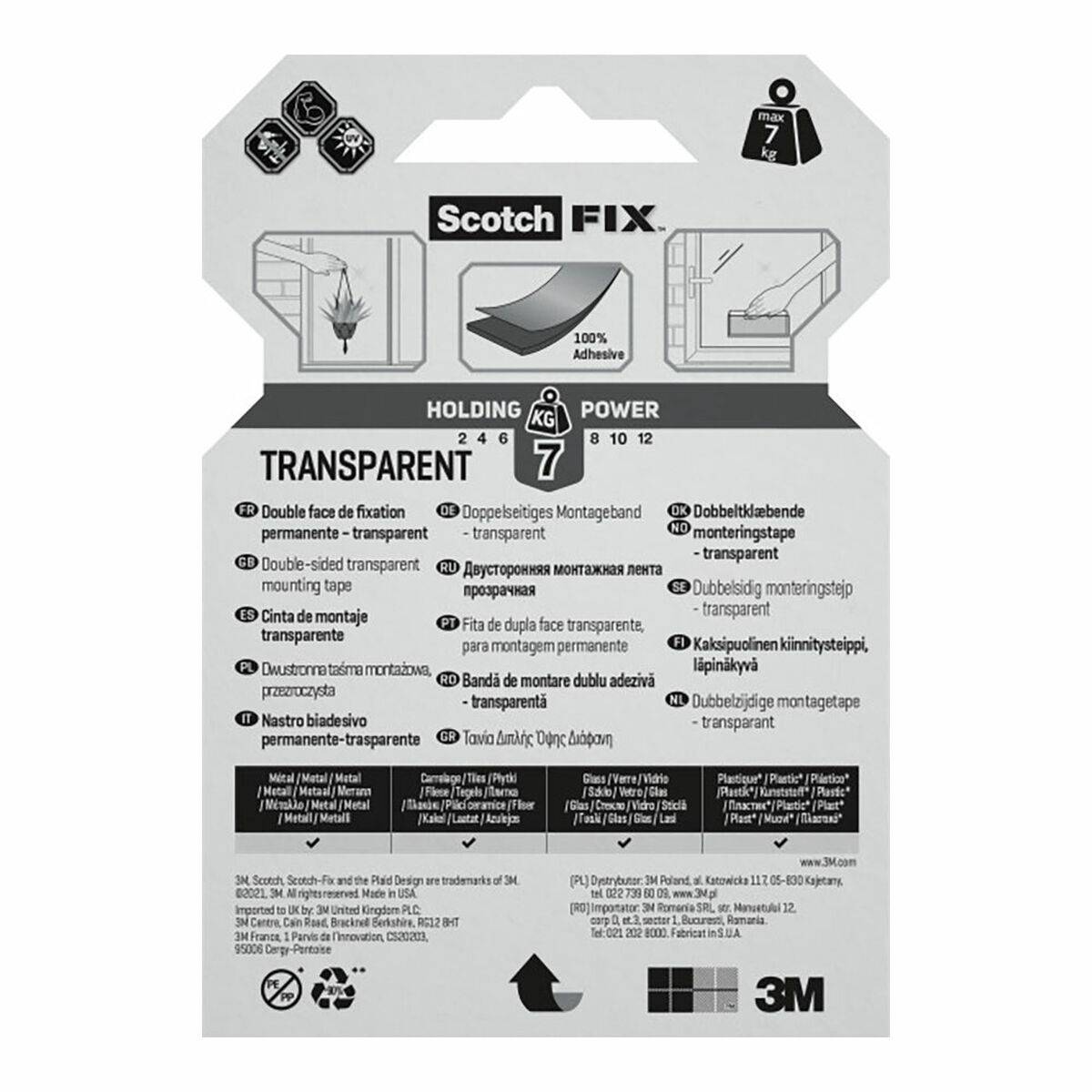 Cinta de Doble Cara Scotch Transparente 19 mm x 1,5 m