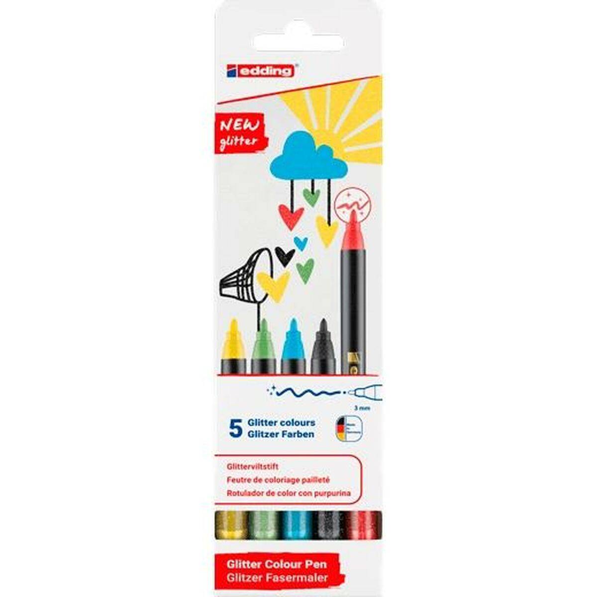 Set de Rotuladores Edding New Glitter Multicolor 5 Piezas (6 Unidades)
