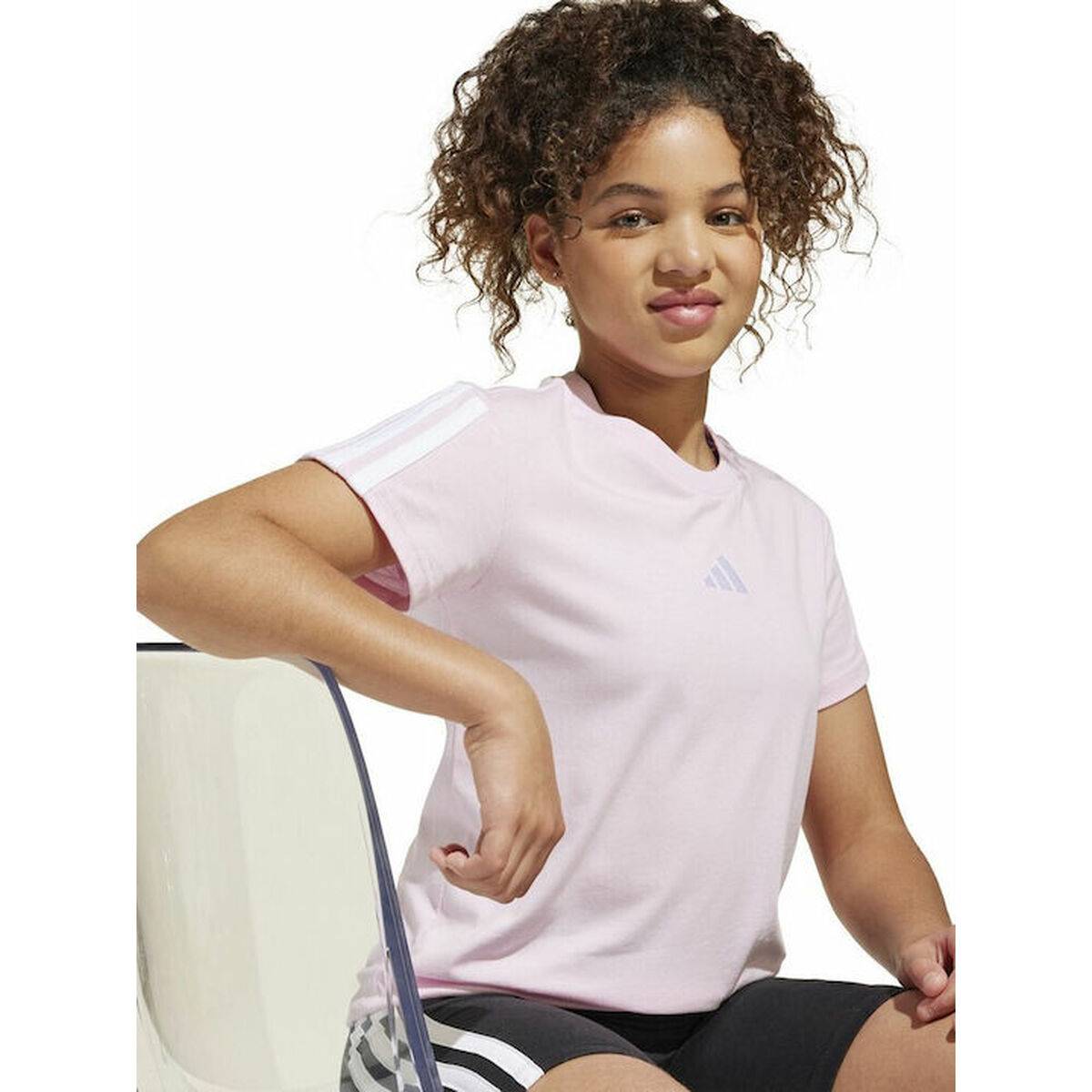 Camiseta de Manga Corta Infantil Adidas JG 3S TEE 160 JF3678 Rosa
