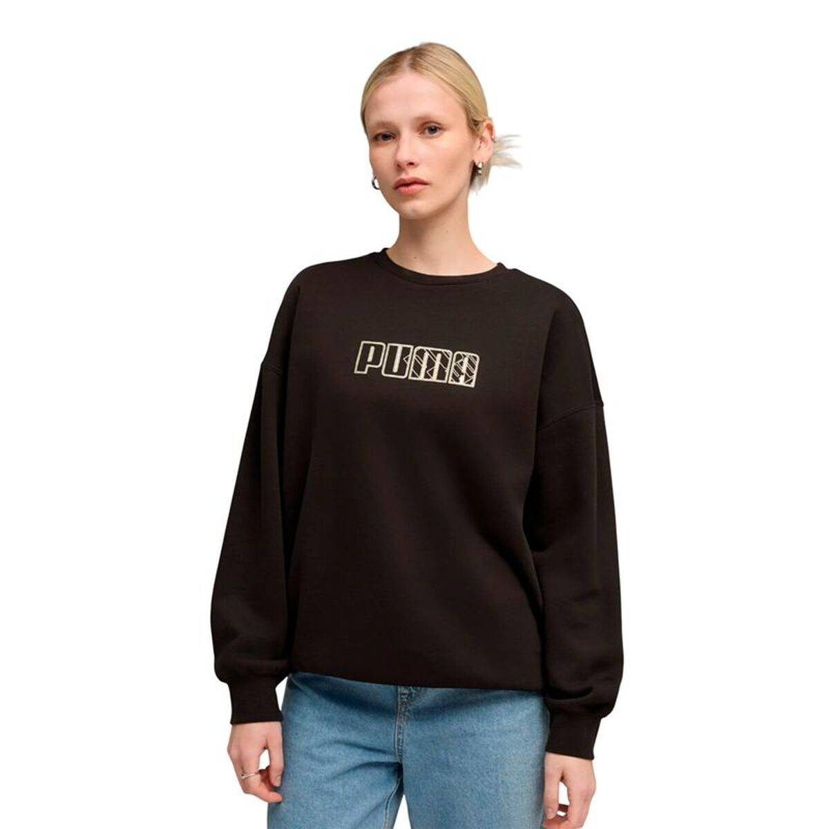 Sudadera sin Capucha Mujer Puma Maximal Metallic Oversized Crew FL Negro