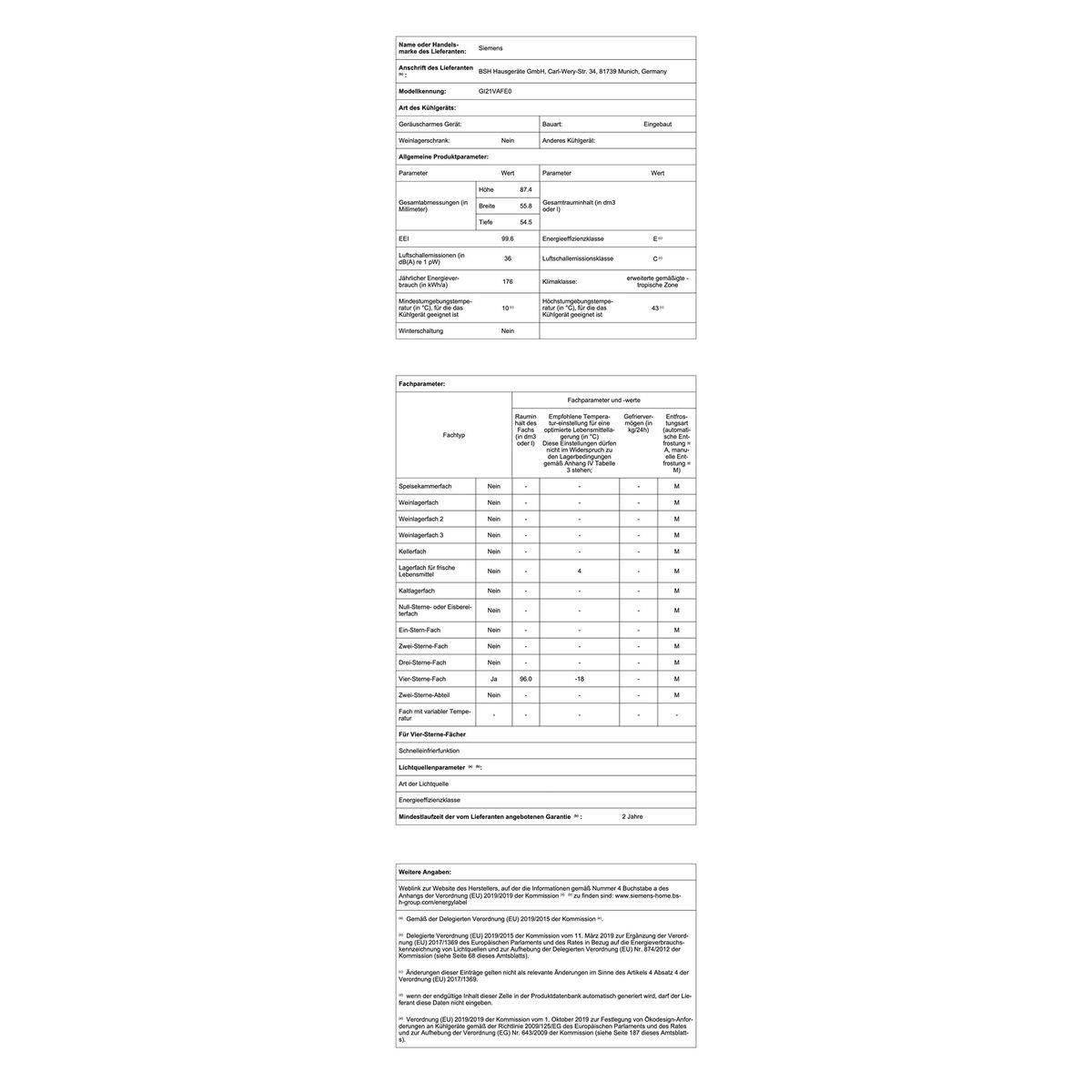 Congelador Siemens AG GI21VAFE0 Blanco
