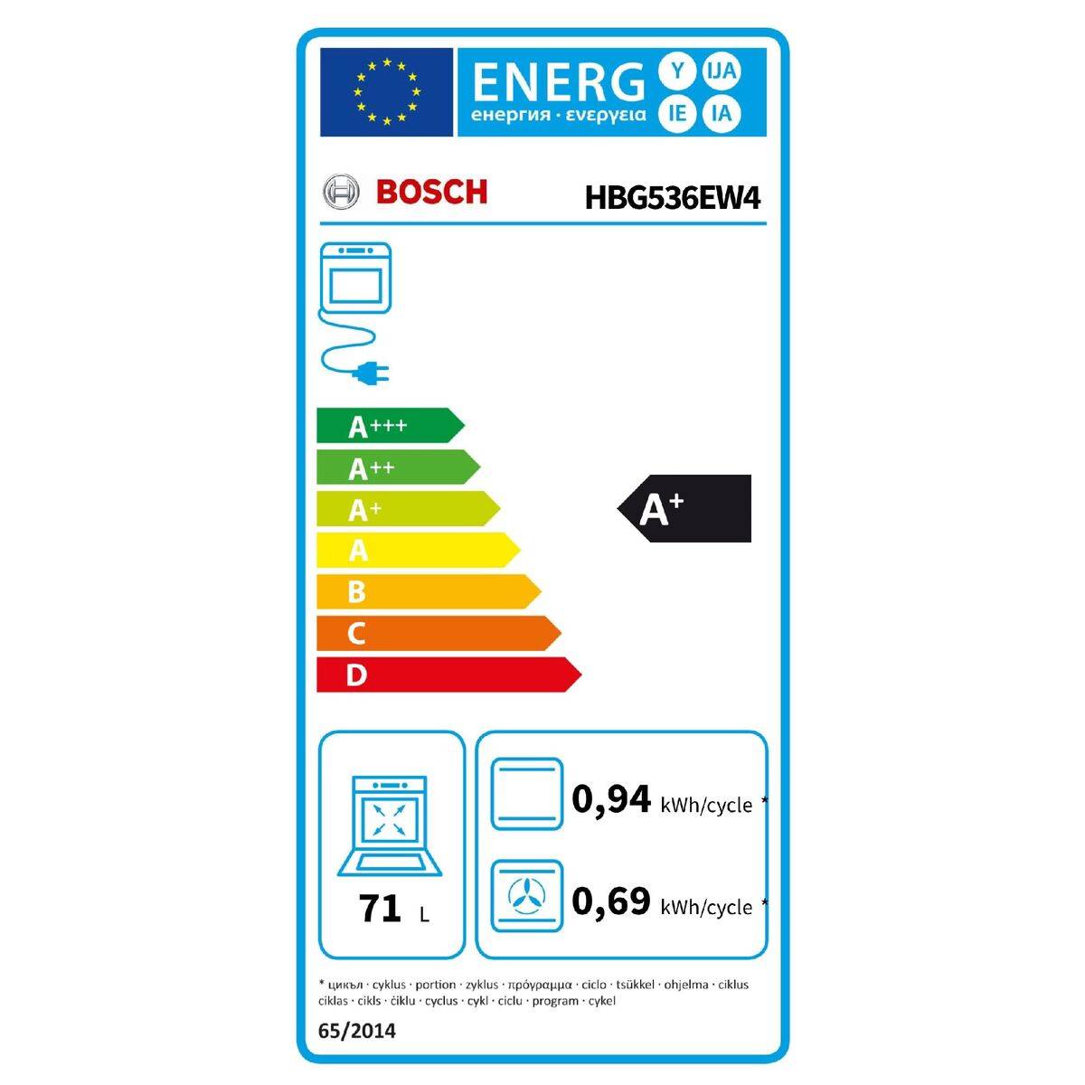 Horno BOSCH HBG536EW4 71 L