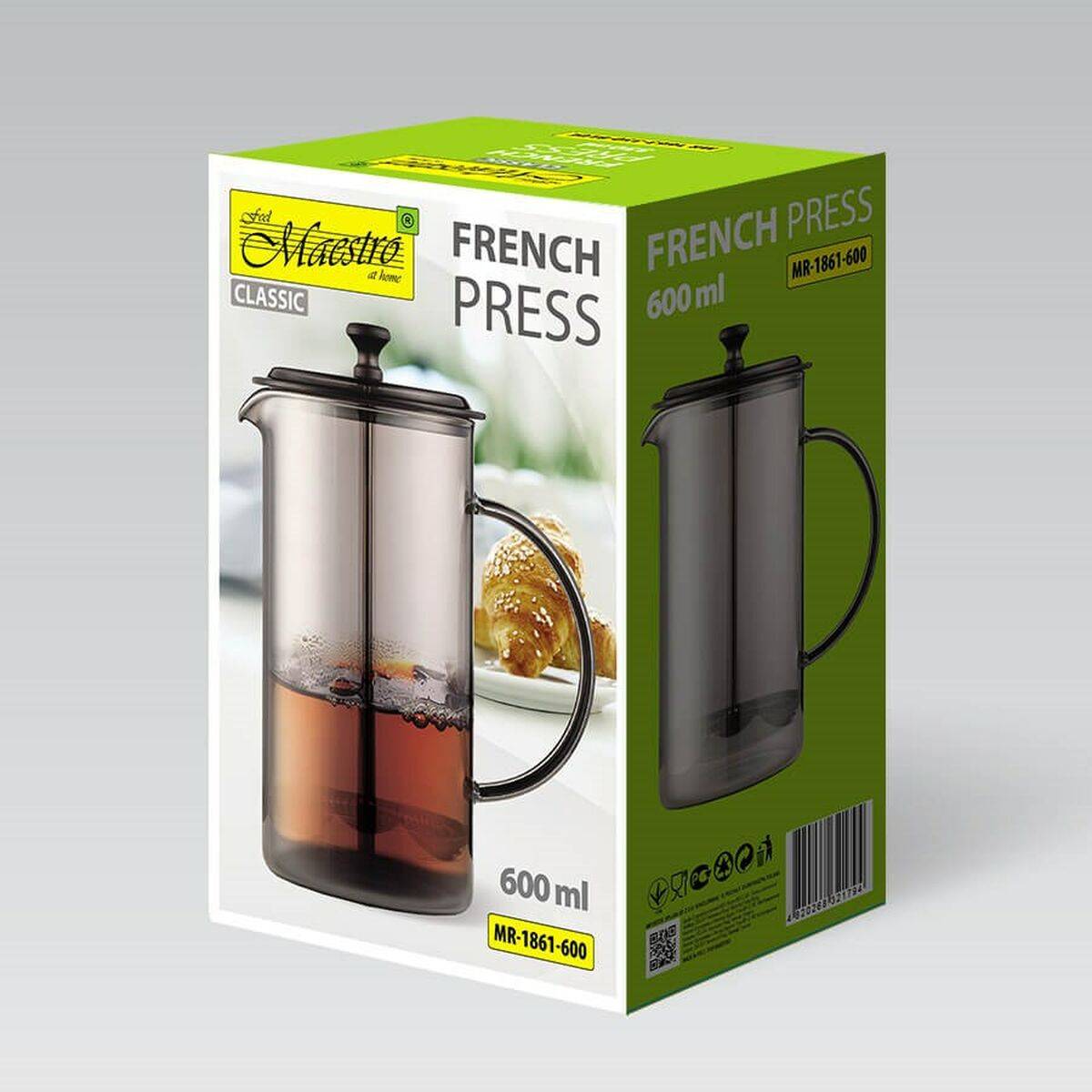Tetera Feel Maestro MR-1861-600 Negro Translúcido Acero Inoxidable Vidrio de Borosilicato 600 ml