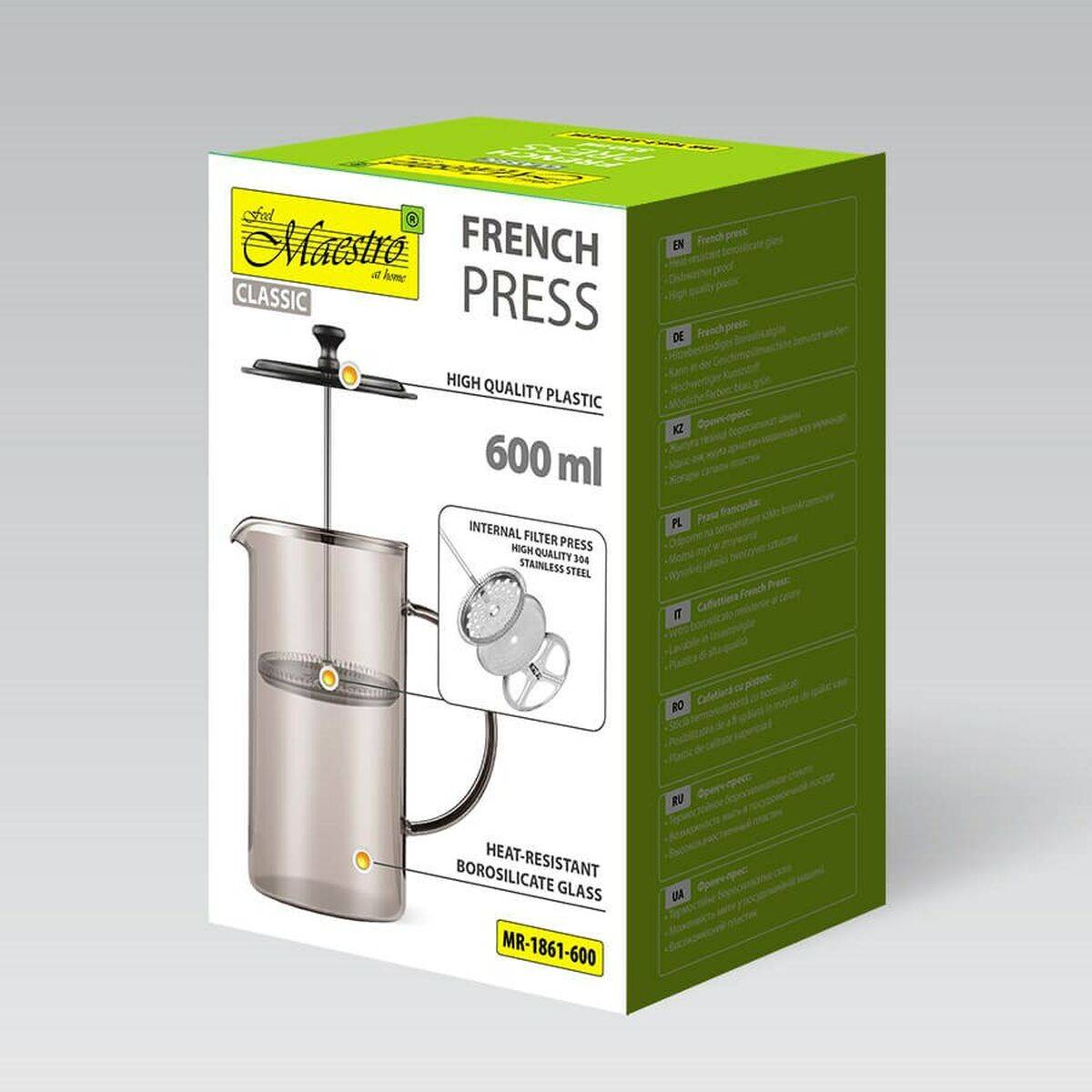 Tetera Feel Maestro MR-1861-600 Negro Translúcido Acero Inoxidable Vidrio de Borosilicato 600 ml