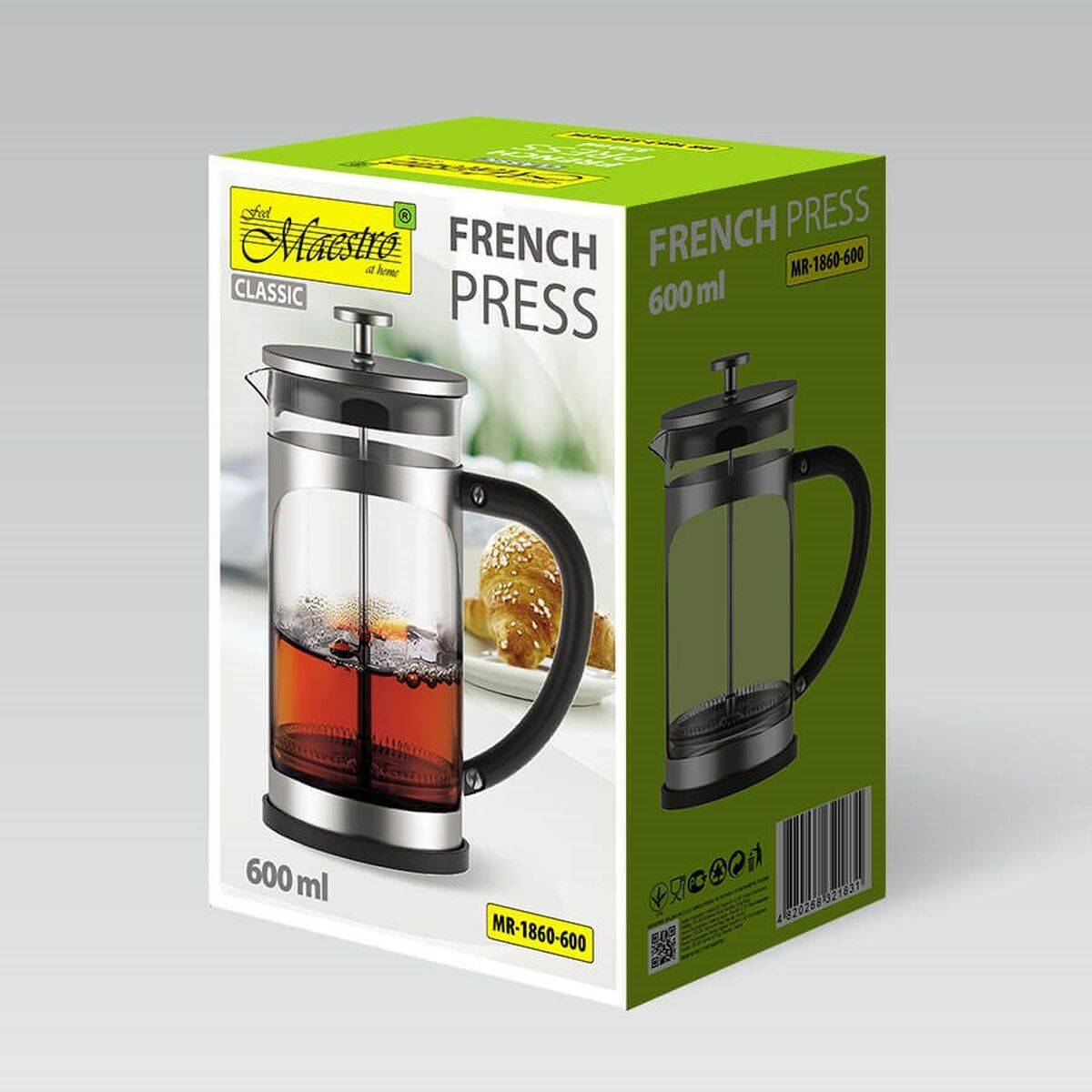 Tetera Feel Maestro MR-1860-600 Negro Acero Acero Inoxidable Vidrio de Borosilicato 600 ml