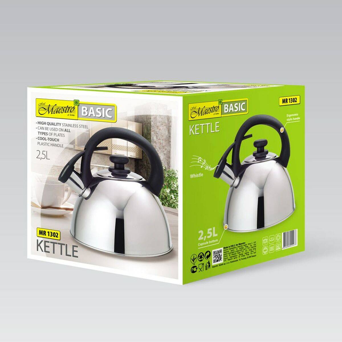 Tetera Feel Maestro MR-1302 Negro Acero Inoxidable 2 L