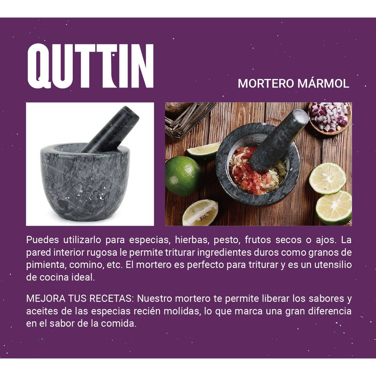Mortero de cocina Quttin Granito 10 x 10 x 8 cm (12 Unidades)