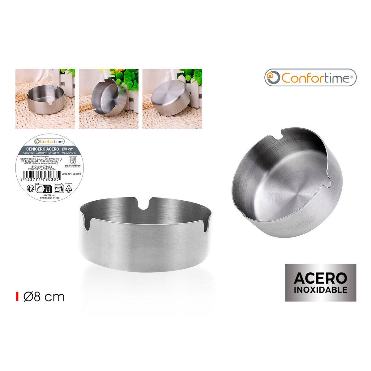 Cenicero Confortime Acero 8 cm (36 Unidades)