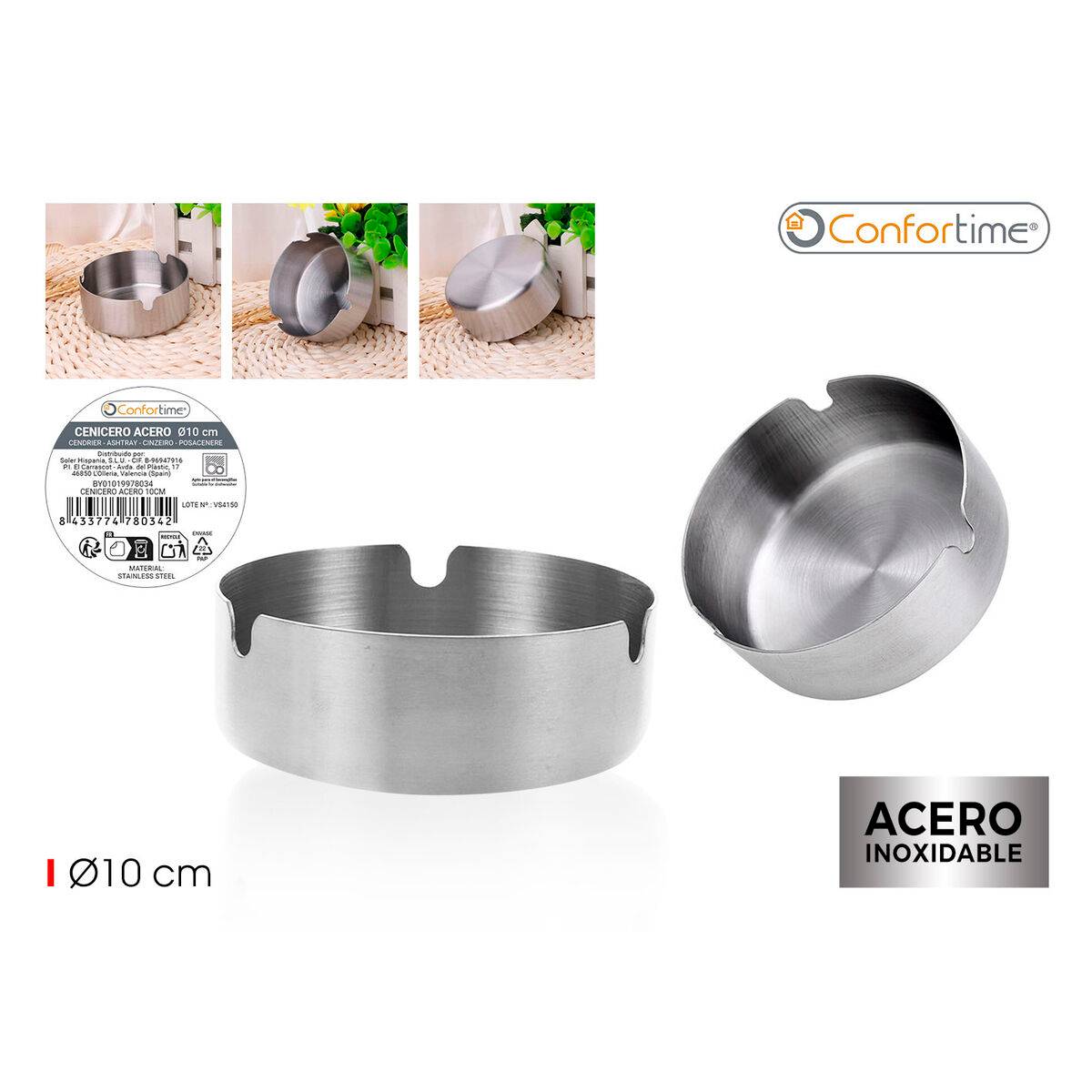 Cenicero Confortime Acero 10 cm (36 Unidades)