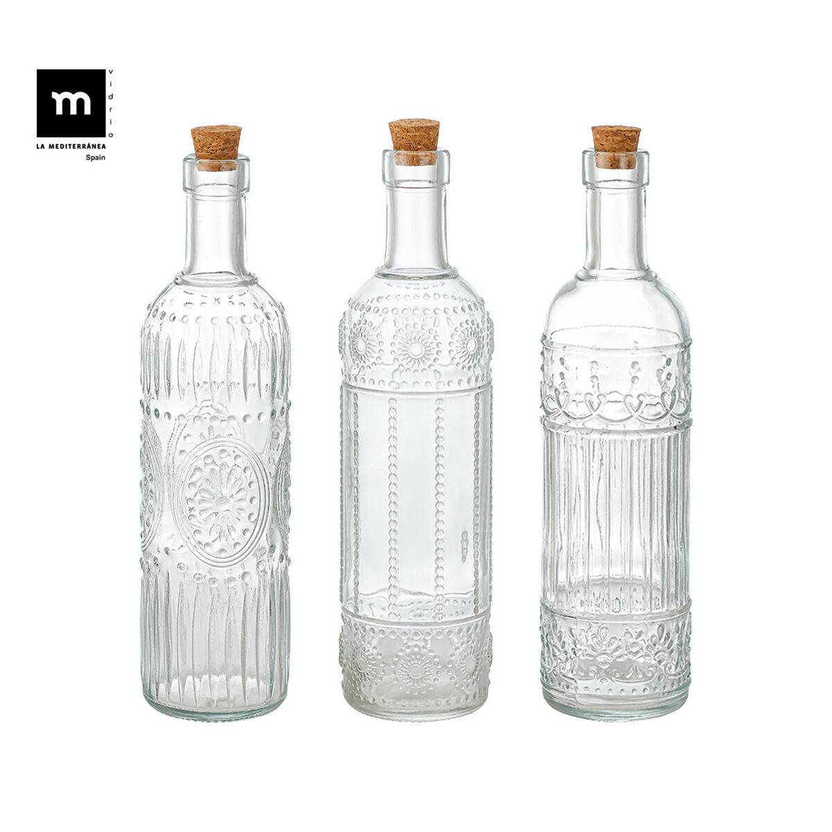 Botella de Cristal La Mediterránea Transparente Corcho Vidrio 1 L (12 Unidades)