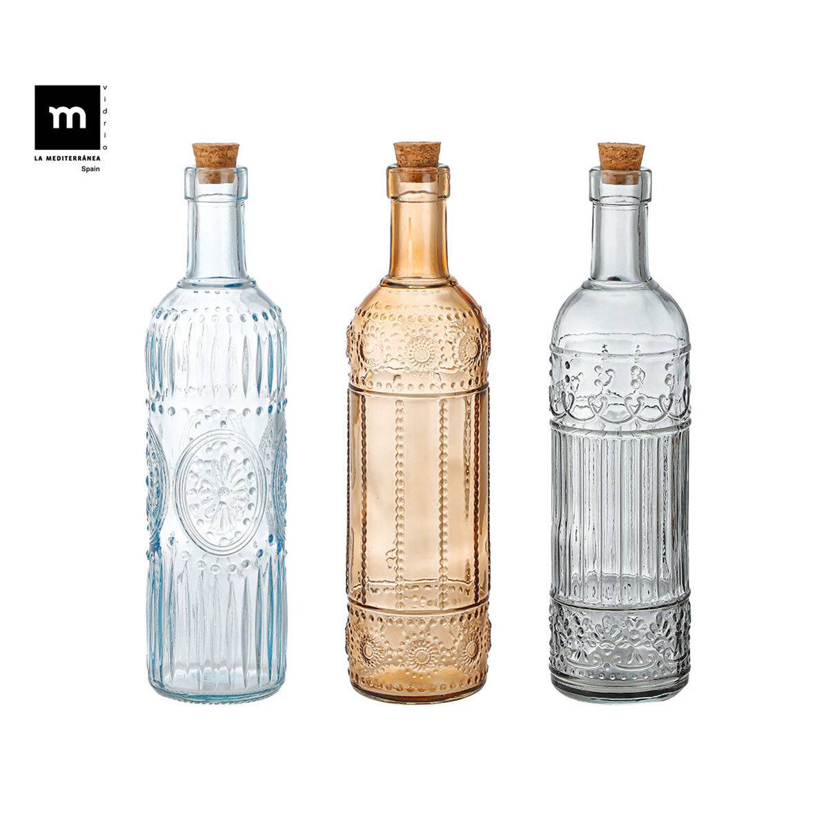 Botella de Cristal La Mediterránea Corcho Vidrio 1 L (12 Unidades)
