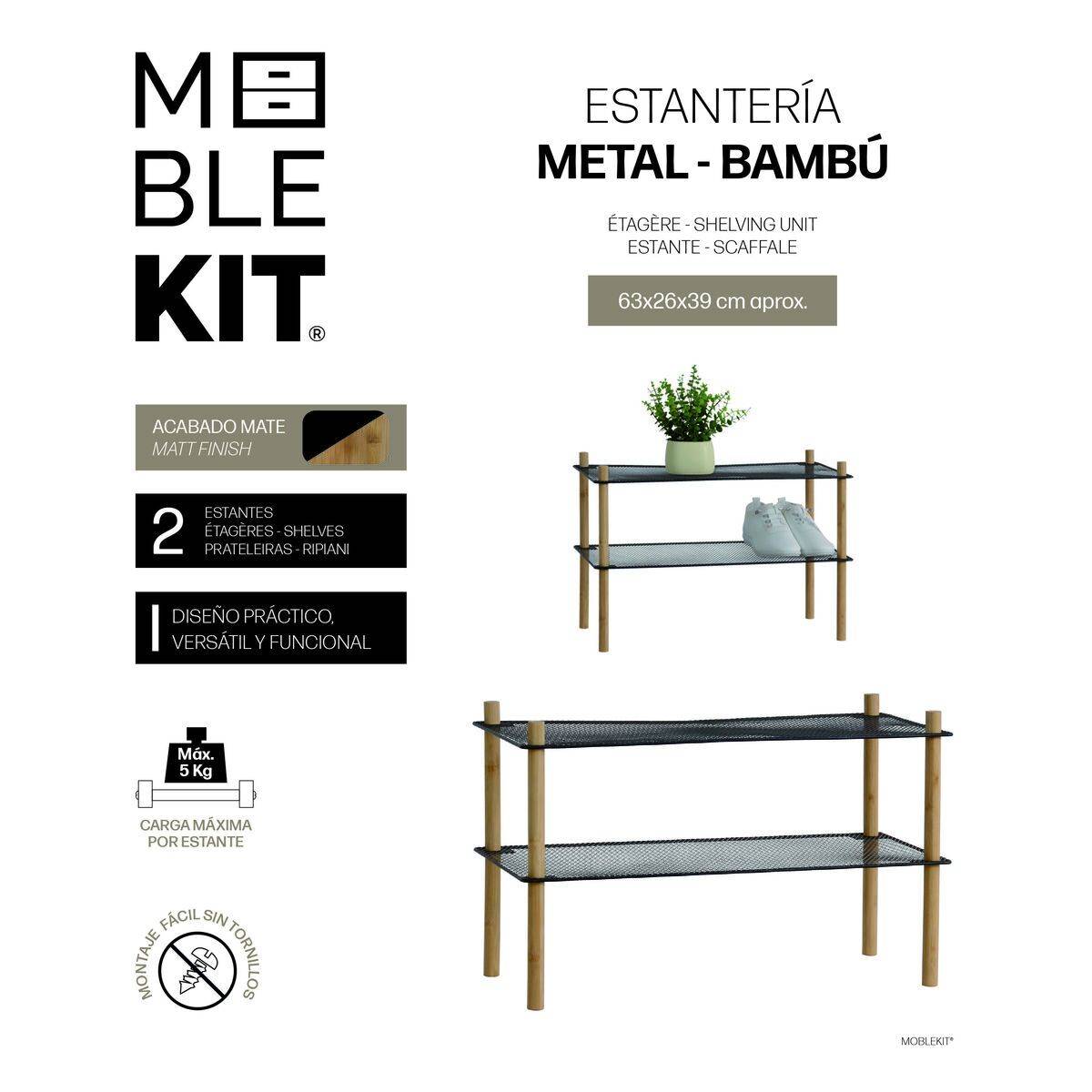 Estantería MobleKit Metal Bambú 63 x 26 x 39 cm (6 Unidades)