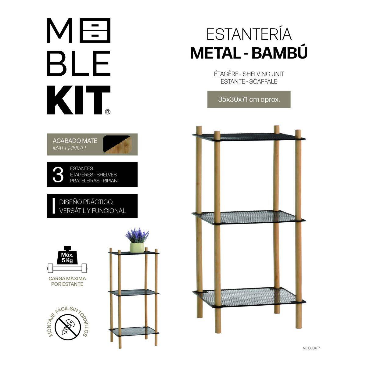 Estantería MobleKit Metal Bambú 35 x 30 x 71 cm (6 Unidades)