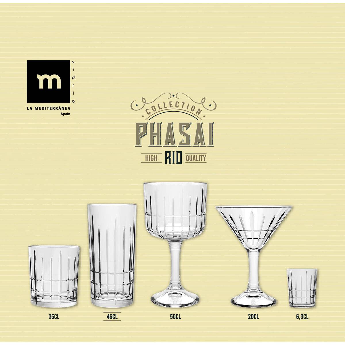 Vaso La Mediterránea Phasai rio Transparente Vidrio 460 ml (24 Unidades)