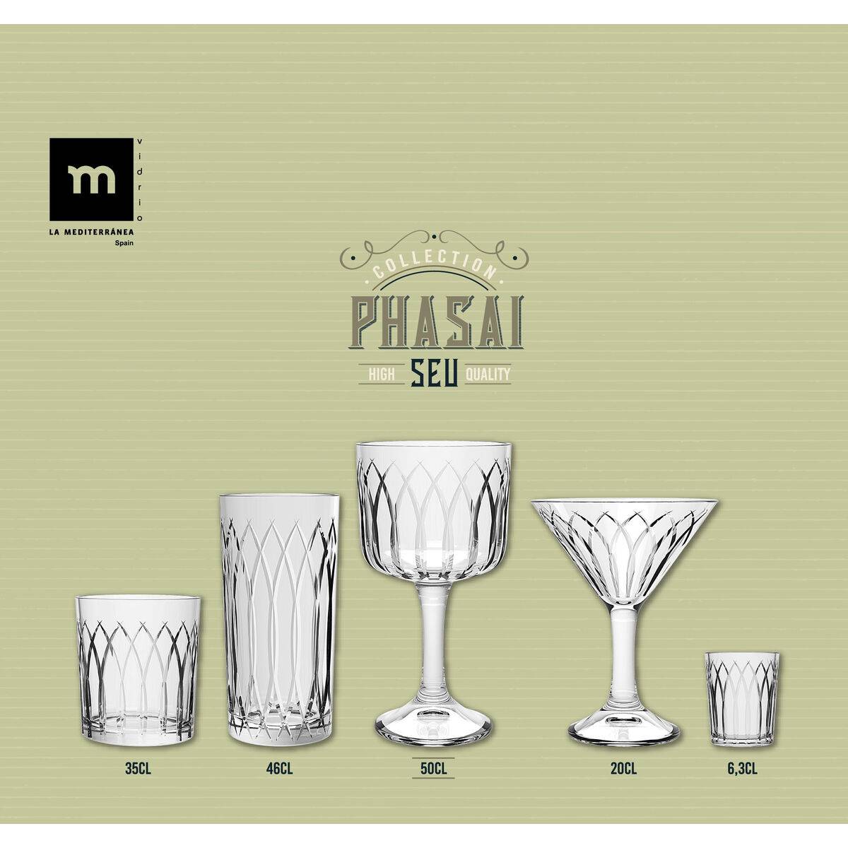 Copa La Mediterránea Phasai seu Transparente Vidrio 500 ml (24 Unidades)