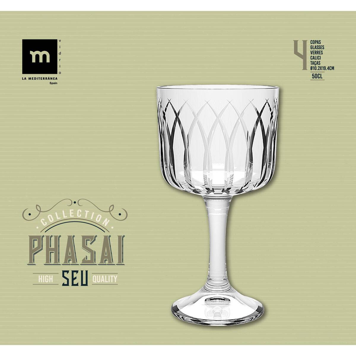 Copa La Mediterránea Phasai seu Transparente Vidrio 500 ml (24 Unidades)