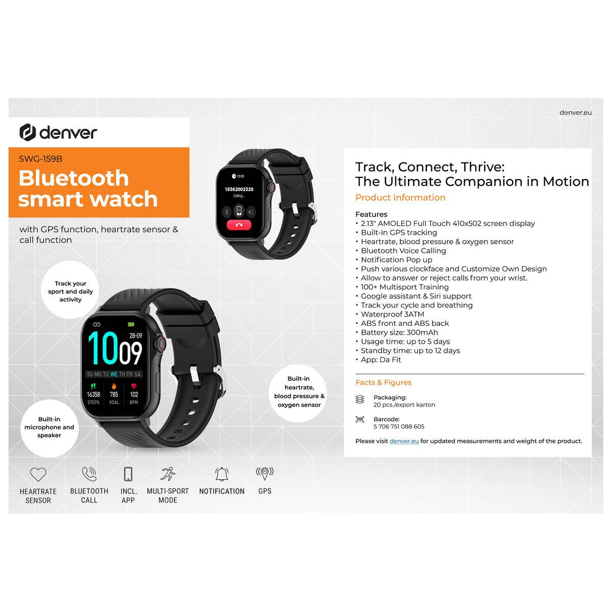 Smartwatch Denver Electronics SWG-159B Negro 1,3'' 45 mm